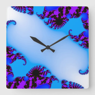 Horloge Carrée fractales bleues