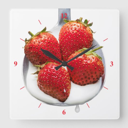 Horloge Carrée Fraises et crème (Recto)