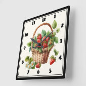 Horloge Carrée Fraises fraîches dans un panier en osier (Angle)