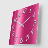 Horloge Carrée Framboise rose métal minimal argent Fuchsia (Angle)
