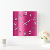 Horloge Carrée Framboise rose métal minimal argent Fuchsia (Maison)