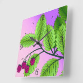 Horloge Carrée Framboises sur une branche (Angle)