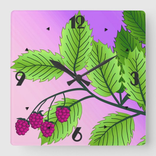 Horloge Carrée Framboises sur une branche (Recto)