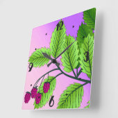 Horloge Carrée Framboises sur une branche (Angle)