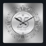 Horloge Carrée Frame circulaire en silve brillante 25e mariage<br><div class="desc">Tourbillonnant de luxe brillant argent cercle 25ème mariage anniversaire mur horloge modèle.</div>