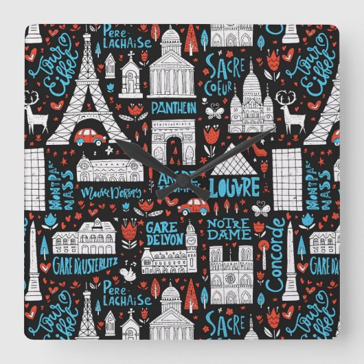 Horloge Carrée France | Motif de symboles (Recto)