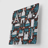 Horloge Carrée France | Motif de symboles (Angle)