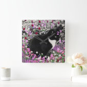 Horloge Carrée Frappes en Fleurs II - Tuxedo Kitty Cat (Maison)