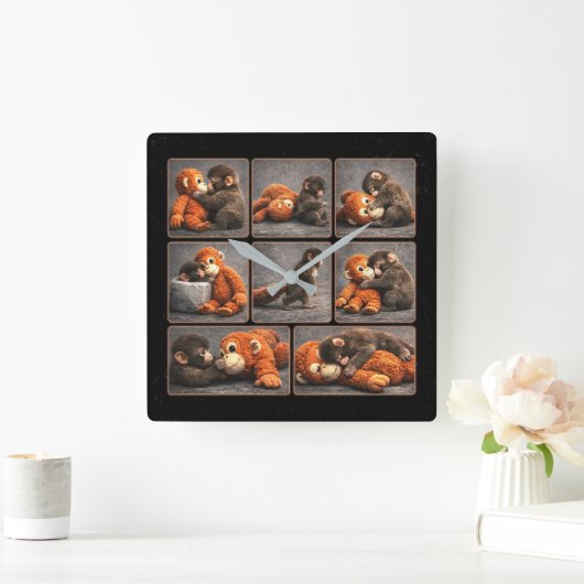 Horloge Carrée Frappez bébé singe (Maison)