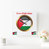 Horloge Carrée Free Palestine Emblem Flag Wall Clock (Maison)