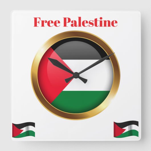 Horloge Carrée Free Palestine Emblem Flag Wall Clock (Recto)