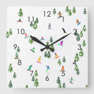 Horloge Carrée Freeride Snowboarder Illustration de snowboard