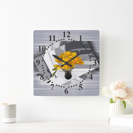 Horloge Carrée Freesia jaune (Maison)