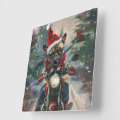 Horloge Carrée French Bulldog Riding Moto Noël (Angle)