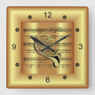 Horloge Carrée French Horn~Partition Courbée~Gold Arrière - pla
