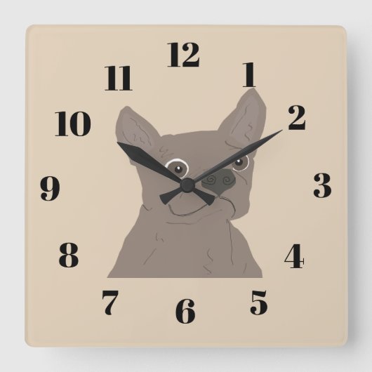 Horloge Carrée Frenchie, beige (Recto)
