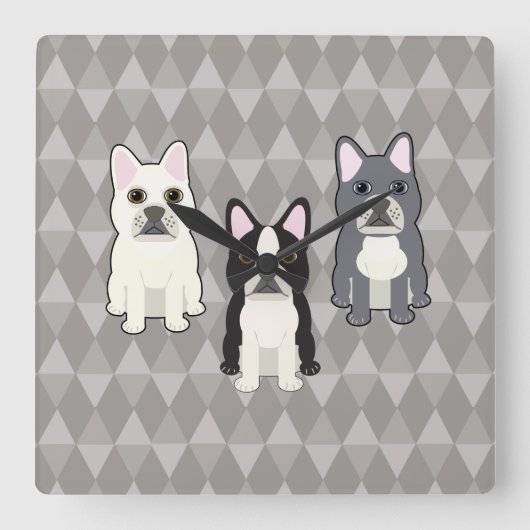 Horloge Carrée Frenchies Gray Diamonds (Recto)