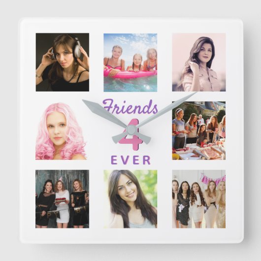 Horloge Carrée Friends photo white bff pink (Recto)