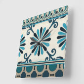 Horloge Carrée Frise Non-Embellie II d'indigo (Angle)