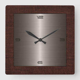 Horloge Carrée Frontière moderne en bronze de toile de jute