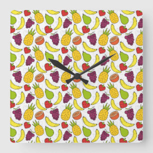 Horloge Carrée Fruit motif transparent   motif de surface de frui