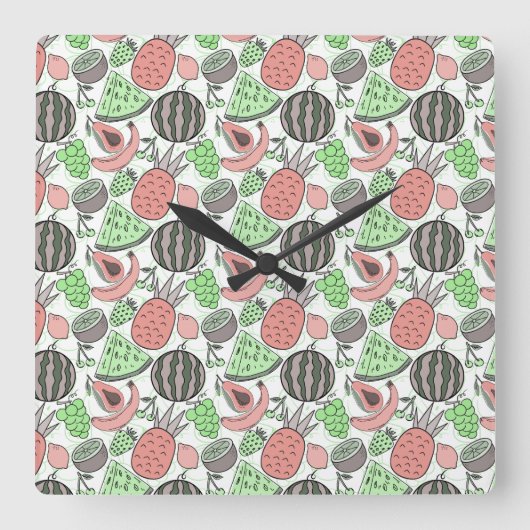 Horloge Carrée Fruit motif transparent | motif de surface de frui (Recto)