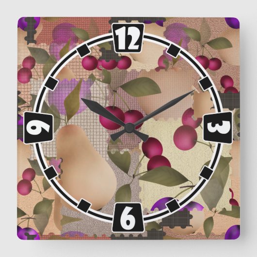 Horloge Carrée Fruits, patchwork (Recto)