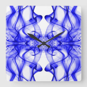Horloge Carrée Fumée bleue symétrique minimaliste blanc