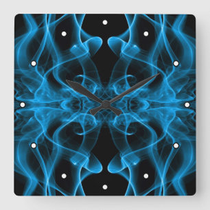 Horloge Carrée Fumée bleue symétrique minimaliste noir
