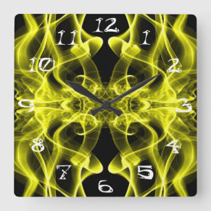 Horloge Carrée Fumée jaune Symétrique Minimaliste Noir