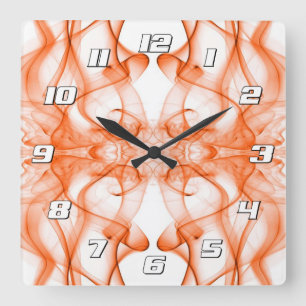 Horloge Carrée Fumée orange symétrique minimaliste blanc