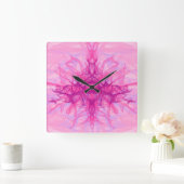 Horloge Carrée FUMÉE ROSE - Art fractal moderne et abstrait - (Maison)