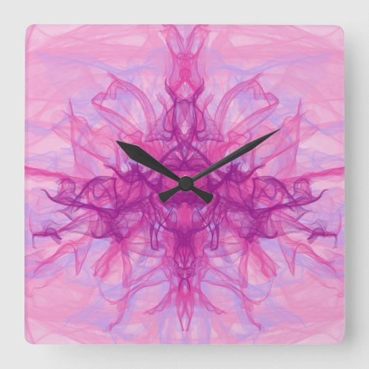 Horloge Carrée FUMÉE ROSE - Art fractal moderne et abstrait - (Recto)