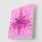 Horloge Carrée FUMÉE ROSE - Art fractal moderne et abstrait - (Angle)