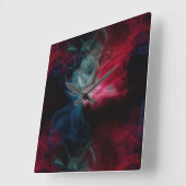 Horloge Carrée fumée rose et bleue abstraite (Angle)