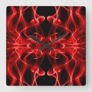 Horloge Carrée Fumée rouge minimaliste symétrique noir