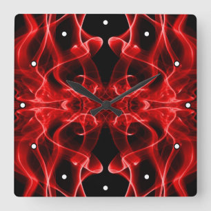 Horloge Carrée Fumée rouge minimaliste symétrique noir