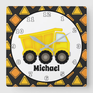 Horloge Carrée Fun boys room construction dump truck clock