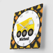 Horloge Carrée Fun boys room construction dump truck clock (Angle)