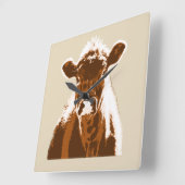 Horloge Carrée Fun Brown Vache ferme animal (Angle)