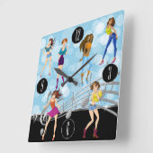 Horloge Carrée Fun Dance Musique Fille Design (Angle)
