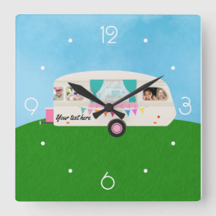 Horloge Carrée Fun Family Caravan personalized