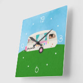 Horloge Carrée Fun Family Caravan personalized (Angle)