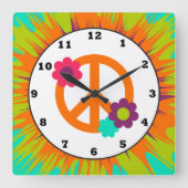 Horloge Carrée Fun Hippie peace sign wall clock (Recto)
