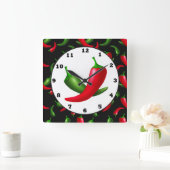 Horloge Carrée Fun Hot peppers kitchen clock (Maison)