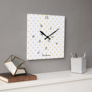 Horloge Carrée Fun Jumbled Hours Polka Dot Custom Nom Room Decor