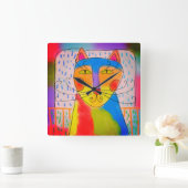 Horloge Carrée Funky Abstrait Cat Art (Maison)