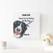 Horloge Carrée Funky Bernese Mountain Papa Aquarelle Canine Art (Maison)