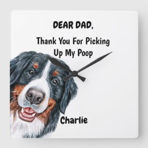 Horloge Carrée Funky Bernese Mountain Papa Aquarelle Canine Art