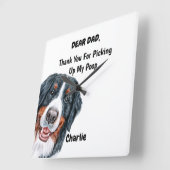 Horloge Carrée Funky Bernese Mountain Papa Aquarelle Canine Art (Angle)